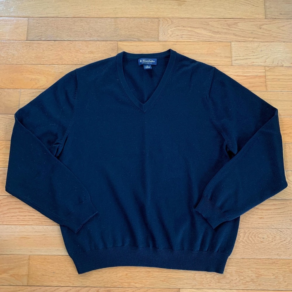 Brooks Brothers Sweater Mens M Merino Wool Blend V-Neck Jumper Pullover Blue